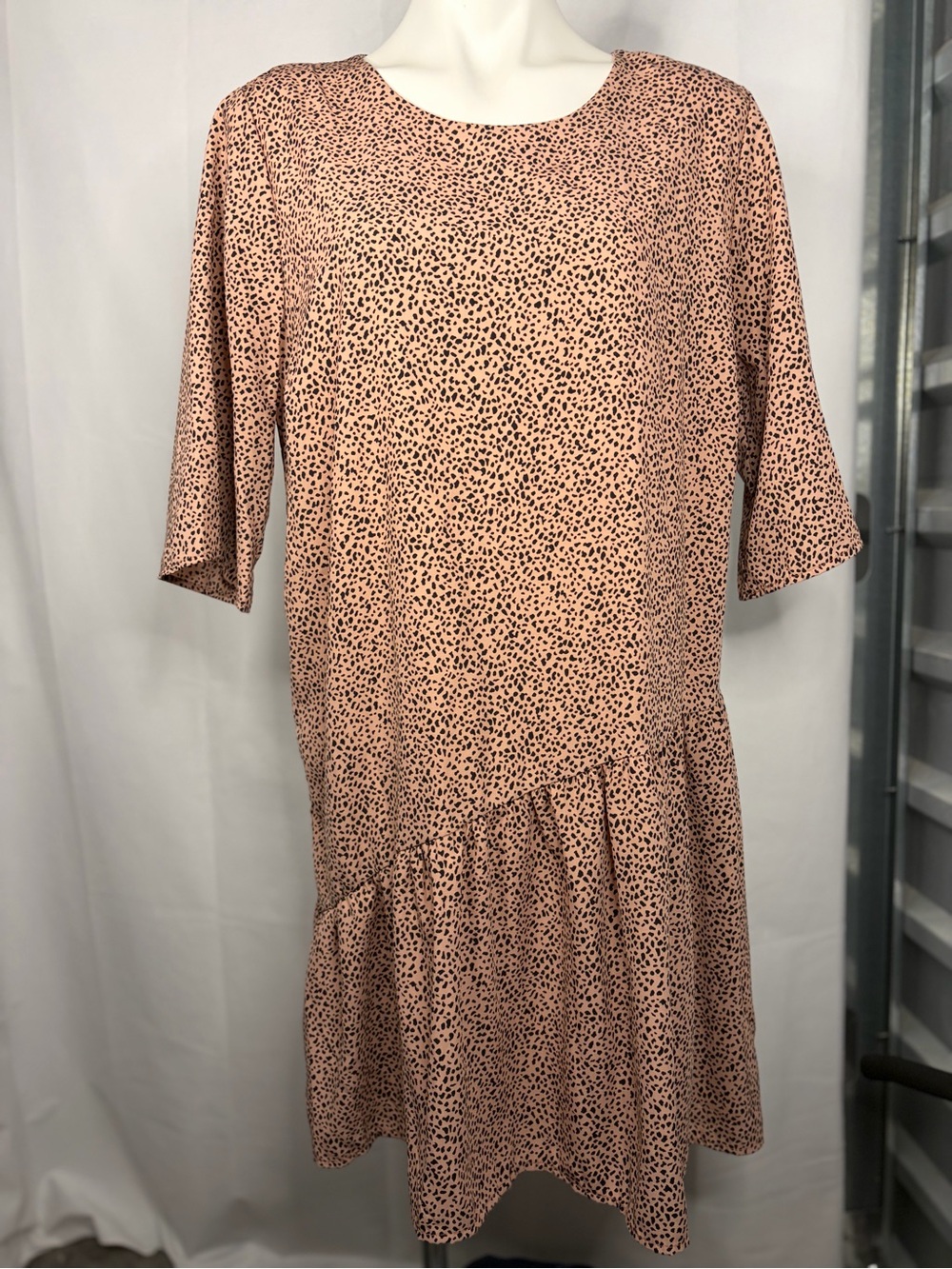 Asymmetrical Drop-Waist Leopard Print Dress in Blush Pink